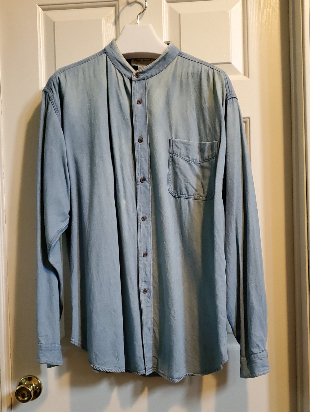 Men's XL Vintage Light Blue Mandarin Collar Denim Shirt